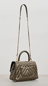 Chevron Quilted Top Handle Flap Bag